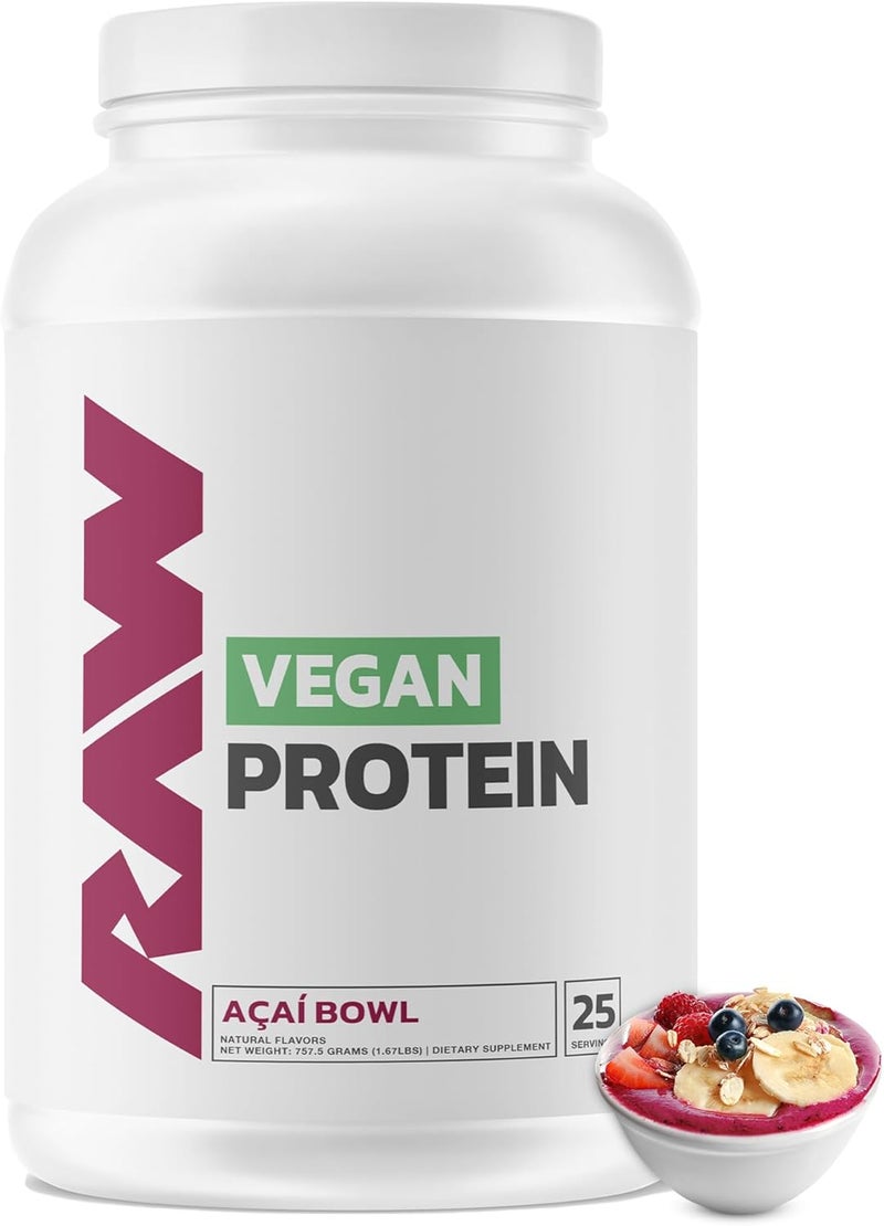 RAW Vegan Protein Powder Acai Bowl  20g of PlantBased Protein Powder  Fortified with Vitamins for Muscle Growth  Recovery  LowFat Low Carb Naturally Flavored  Sweetened  25 Servings - Image 1