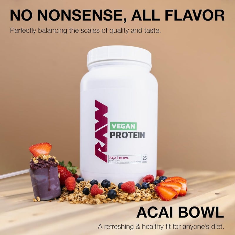 RAW Vegan Protein Powder Acai Bowl  20g of PlantBased Protein Powder  Fortified with Vitamins for Muscle Growth  Recovery  LowFat Low Carb Naturally Flavored  Sweetened  25 Servings - Image 3