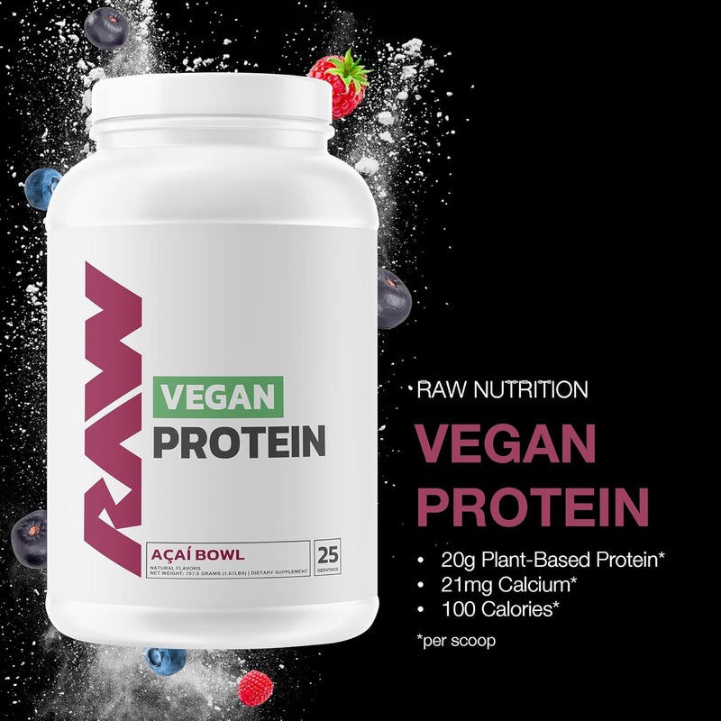 RAW Vegan Protein Powder Acai Bowl  20g of PlantBased Protein Powder  Fortified with Vitamins for Muscle Growth  Recovery  LowFat Low Carb Naturally Flavored  Sweetened  25 Servings - Image 2
