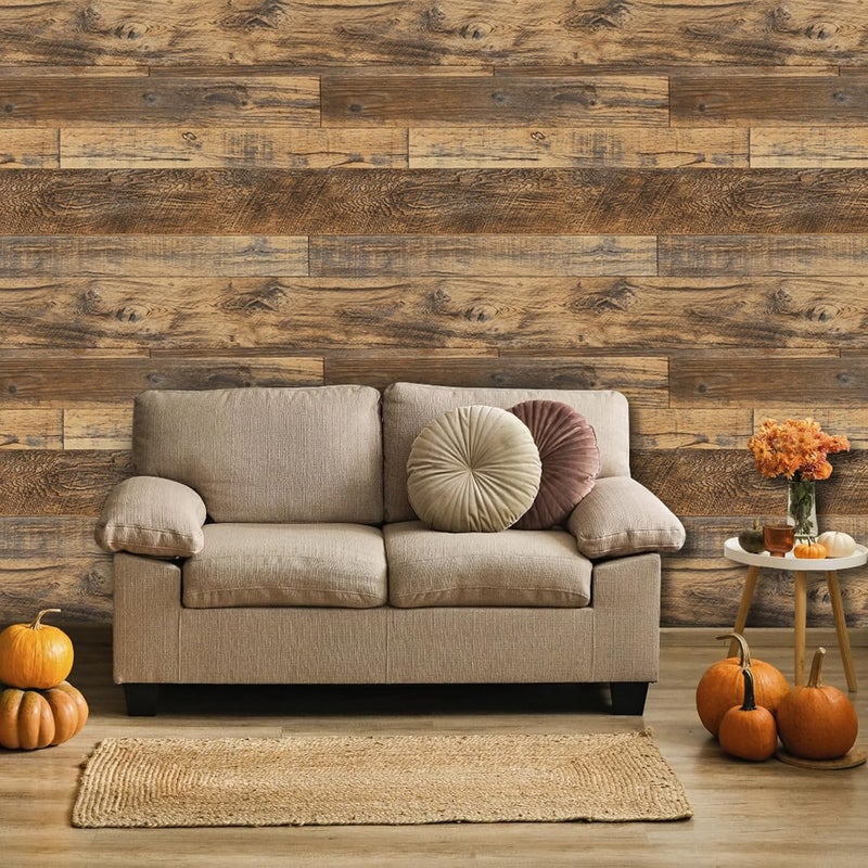Decoroom 17.71''×511'' Peel and Stick Wallpaper Distressed Wood Plank Wallpaper Rustic Wood Grain Pattern Wall Paper Removable Self Adhesive Brown Shiplap Vinyl Film - Image 4