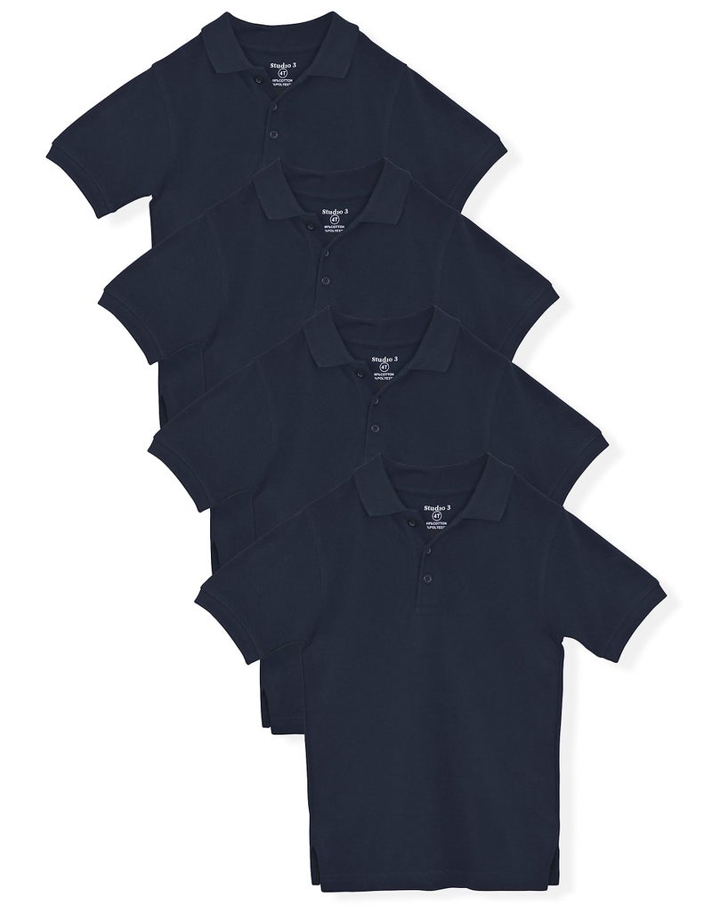 Studio 3 Boy's - 4-Pack School Uniform Short-Sleeve Pique Polo Shirts (Regular, Navy) - Image 1