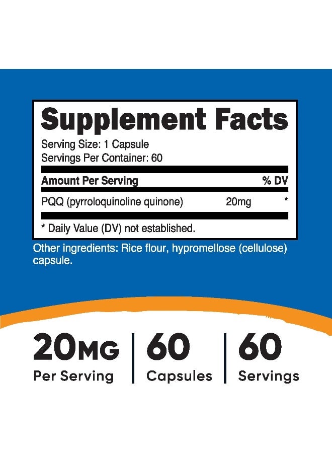 Nutricost Pqq (Pyrroloquinoline Quinone) 20Mg, 60 Capsules - Vegetarian Capsules, Non-Gmo, Gluten Free - Image 2