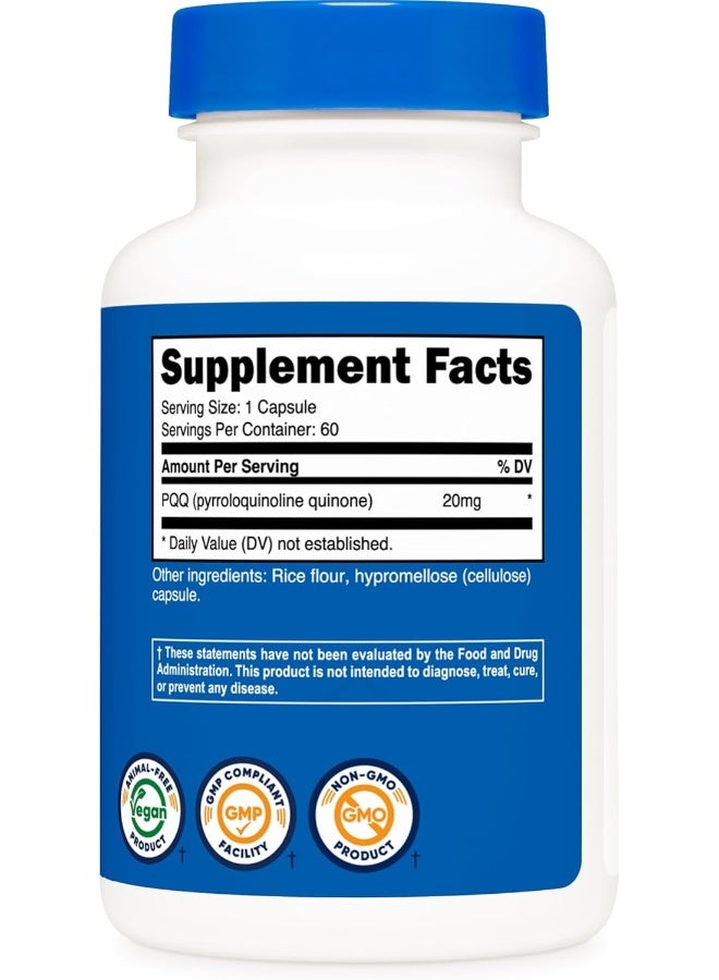 Nutricost Pqq (Pyrroloquinoline Quinone) 20Mg, 60 Capsules - Vegetarian Capsules, Non-Gmo, Gluten Free - Image 5