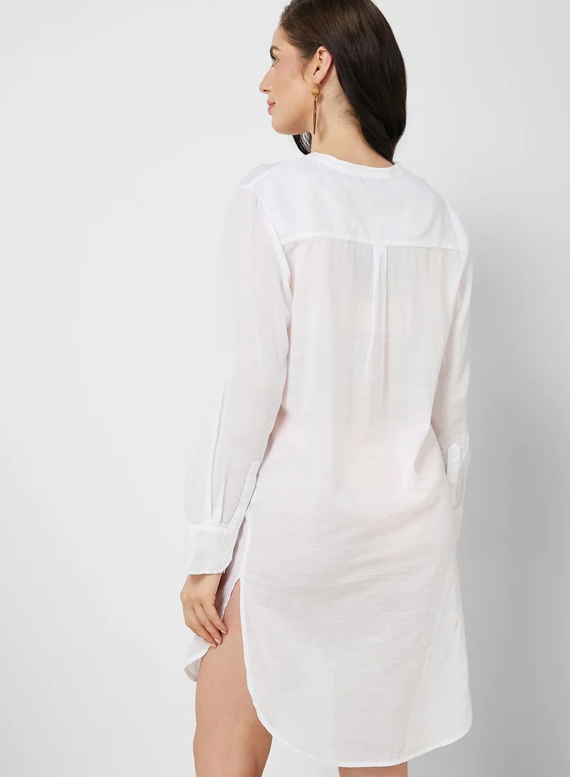 Marks & Spencer Pure Cotton Collarless Beach Cover Up Shirt