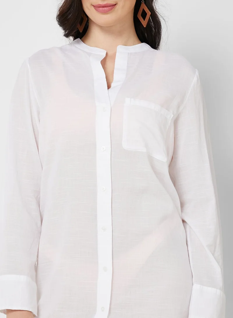 Marks & Spencer Pure Cotton Collarless Beach Cover Up Shirt