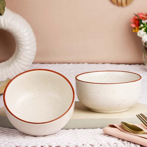 The Earth Store White Marble Ceramic Snack Bowls Set of 2 for Serving Pasta, Noodle, Maggi, Cereal Microwave Safe Salad Bowl, Mixing Bowl for Snacks - Image 1