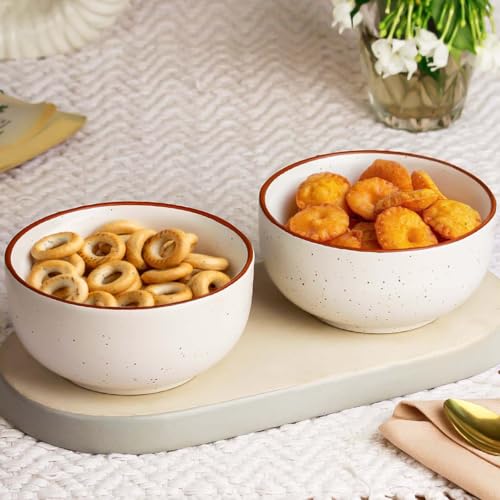 The Earth Store White Marble Ceramic Snack Bowls Set of 2 for Serving Pasta, Noodle, Maggi, Cereal Microwave Safe Salad Bowl, Mixing Bowl for Snacks - Image 3