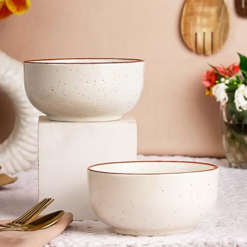 The Earth Store White Marble Ceramic Snack Bowls Set of 2 for Serving Pasta, Noodle, Maggi, Cereal Microwave Safe Salad Bowl, Mixing Bowl for Snacks - Image 5