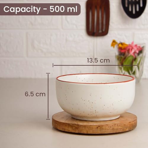 The Earth Store White Marble Ceramic Snack Bowls Set of 2 for Serving Pasta, Noodle, Maggi, Cereal Microwave Safe Salad Bowl, Mixing Bowl for Snacks - Image 2