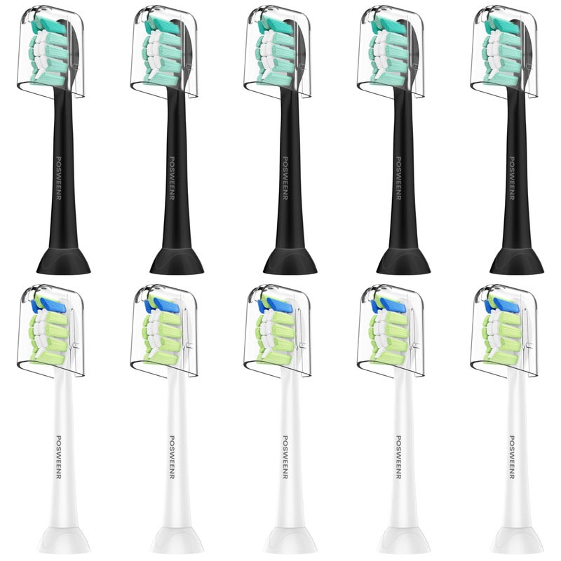 POSWEENR Replacement Toothbrush Heads Compatible with Philips Sonicare â€“ Gentle & Effective Electric Tooth Brush Refill for Plaque Control, 10 Pack (Black/White) - Image 1