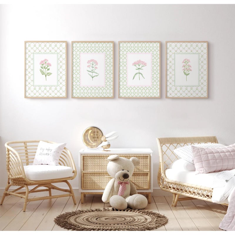 Pennclys Nursery Girl Floral Wall Art Wildflower Baby Room Canvas Wall Decor Pink Green Flower Prints Poster Watercolor Pastel Botanical Picture Painting Nursery Artwork for Girls Bedroom 8x10x4 Inch Unframed - Image 5