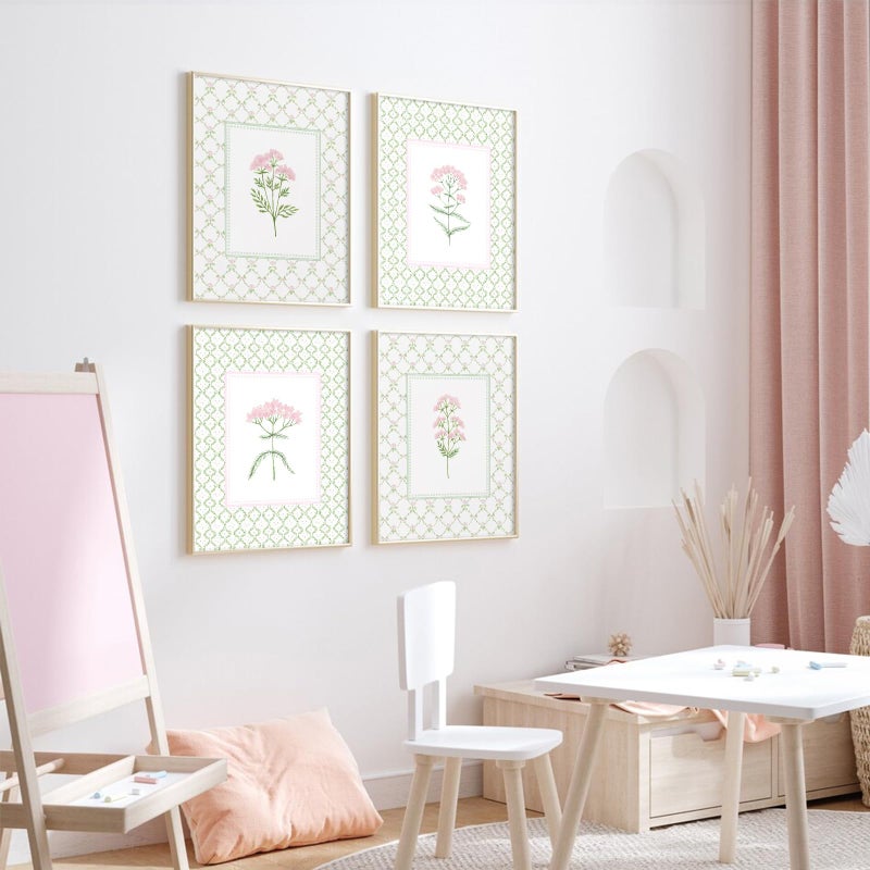 Pennclys Nursery Girl Floral Wall Art Wildflower Baby Room Canvas Wall Decor Pink Green Flower Prints Poster Watercolor Pastel Botanical Picture Painting Nursery Artwork for Girls Bedroom 8x10x4 Inch Unframed - Image 3
