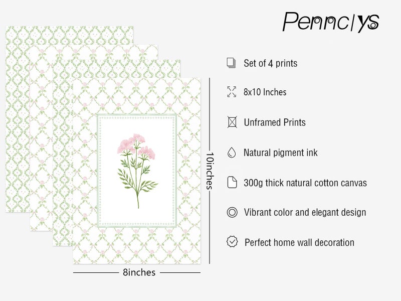 Pennclys Nursery Girl Floral Wall Art Wildflower Baby Room Canvas Wall Decor Pink Green Flower Prints Poster Watercolor Pastel Botanical Picture Painting Nursery Artwork for Girls Bedroom 8x10x4 Inch Unframed - Image 2