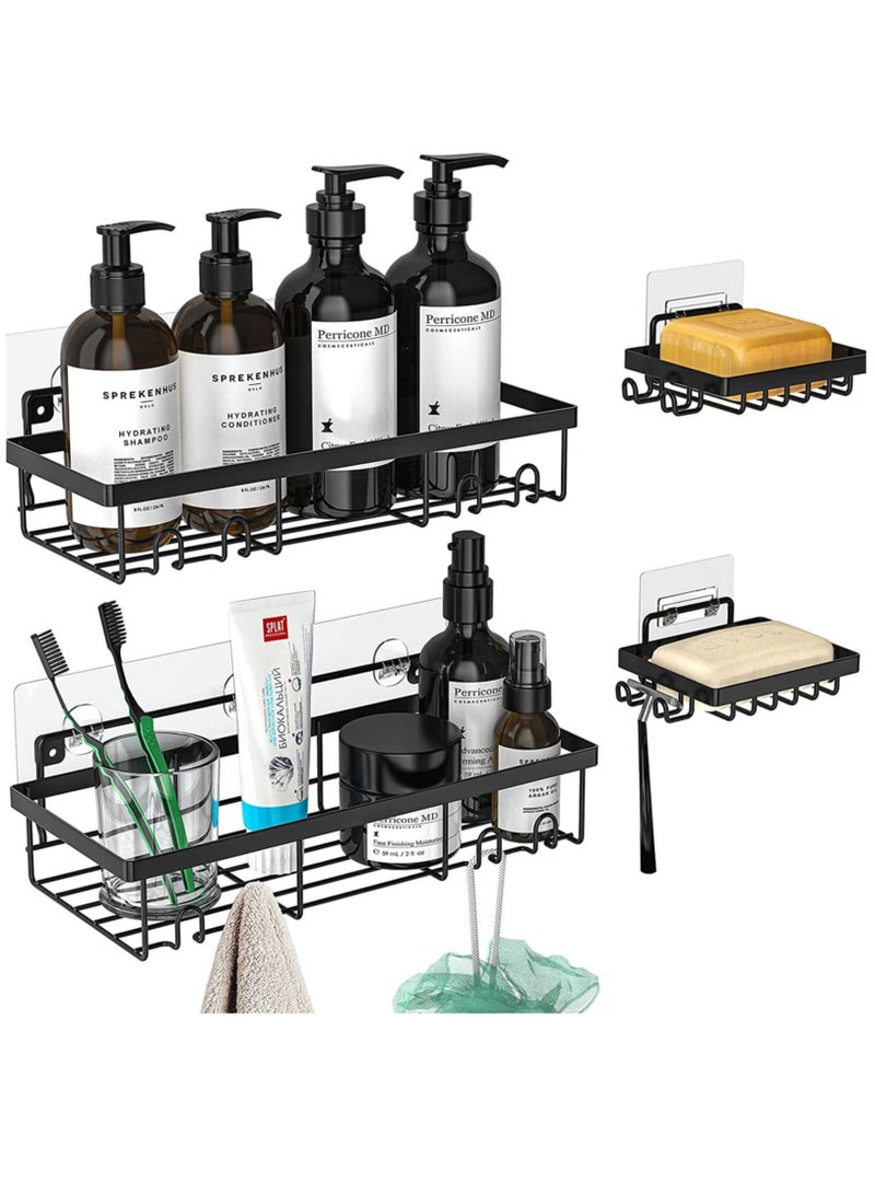 MIXDE 4-Piece No Drilling Wall Mount Stainless Steel Shower Shelf Organizer Set with Hooks - Image 1