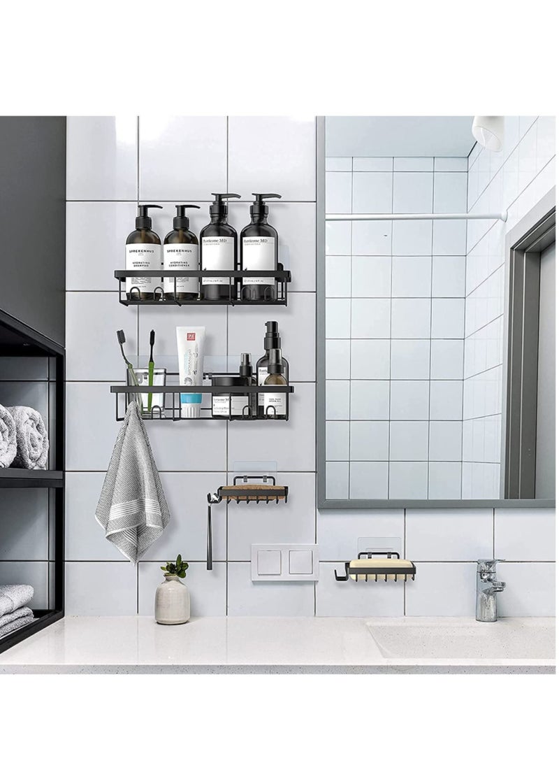 MIXDE 4-Piece No Drilling Wall Mount Stainless Steel Shower Shelf Organizer Set with Hooks - Image 4