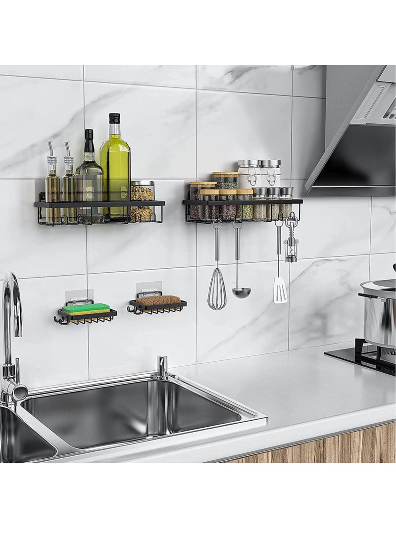 MIXDE 4-Piece No Drilling Wall Mount Stainless Steel Shower Shelf Organizer Set with Hooks - Image 3