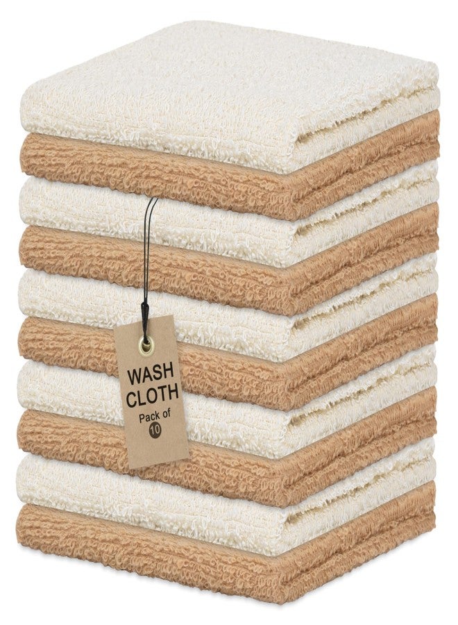 Textila Terry Washcloths 12x12 Inches Pack of 10 Beige & Cream, Highly Absorbent, Soft Feel and Multipurpose Cotton Wash Cloths for Everyday Use - Image 1