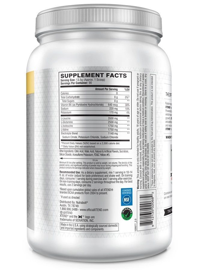 SCIVATION XTEND Original BCAA Powder Tropic Thunder Sugar Free Post Workout Muscle Recovery Drink with Amino Acids - 7g for Men And Women, 90 Servings - Image 2
