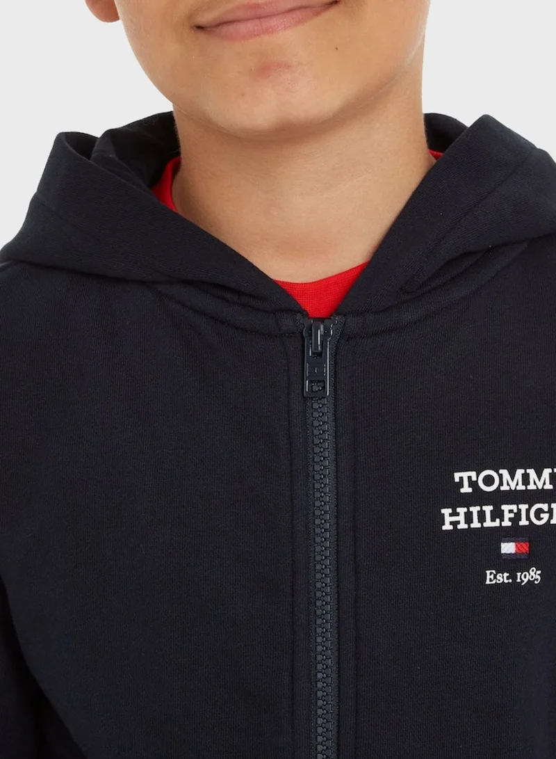 TOMMY HILFIGER Kids Logo Zip Through Hoodie