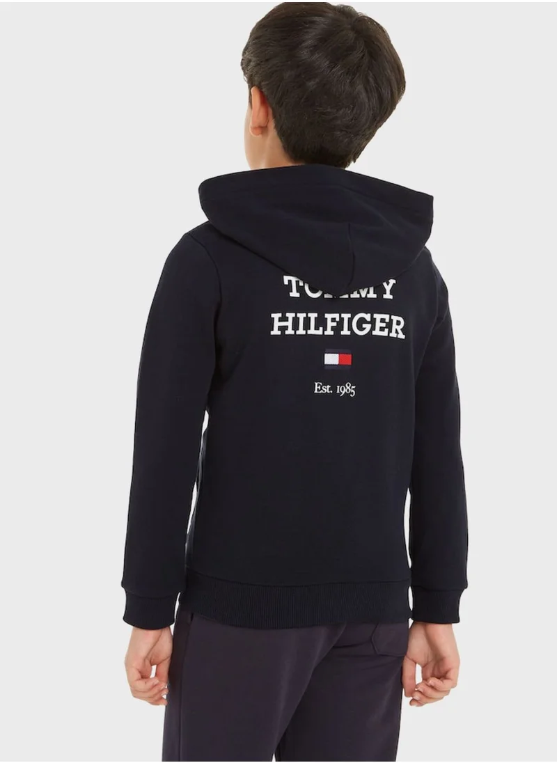 TOMMY HILFIGER Kids Logo Zip Through Hoodie