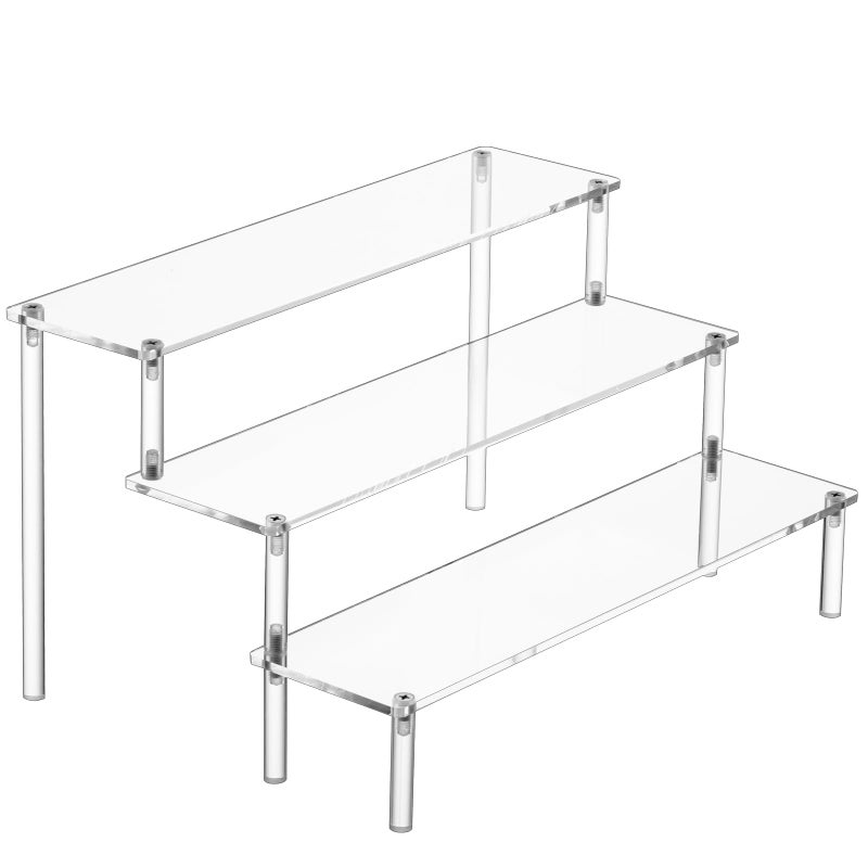 HENABLE Large Acrylic Display Risers, Perfume Stand Organizer, Clear Acrylic Shelf Risers for Display Stands for Food, Tabletop Use, Amiibo Funko POP Figure, 3 Tier Clear Cupcake Stand Risers - Image 1