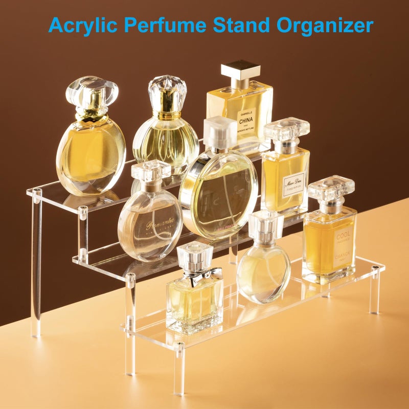 HENABLE Large Acrylic Display Risers, Perfume Stand Organizer, Clear Acrylic Shelf Risers for Display Stands for Food, Tabletop Use, Amiibo Funko POP Figure, 3 Tier Clear Cupcake Stand Risers - Image 2