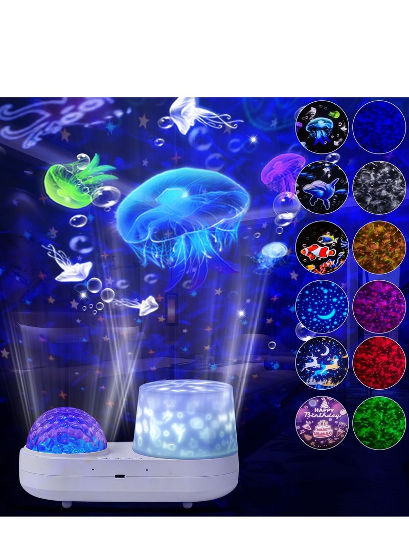 Cross-border Starry Sky Lamp Children's Bedroom Romantic Atmosphere Lamp Dreamy Bedside Night Lamp Double-Layer Water Pattern Marine Projector Lamp - Double-Layer Marine Plug-in Model - Image 1