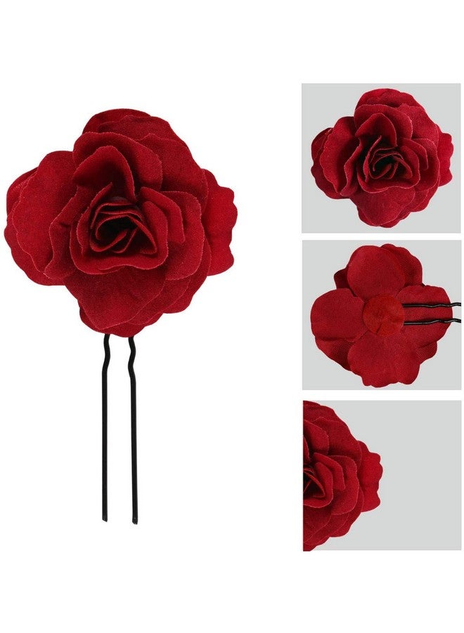 KETAR 6Pcs Small Red Rose Hair Clip Large Bobby Pins For Thick Hair Flower Pins Wedding Hair Accessories For Women Rose Flower Hair Clips For Women'S Hair Accessories Bridal Hair Pieces For Wedding - Image 5