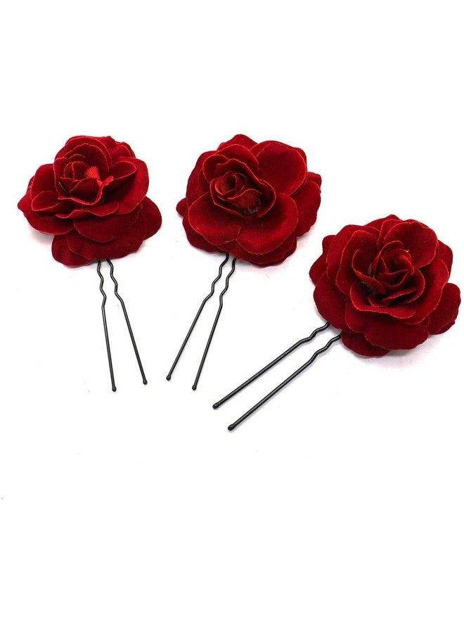 KETAR 6Pcs Small Red Rose Hair Clip Large Bobby Pins For Thick Hair Flower Pins Wedding Hair Accessories For Women Rose Flower Hair Clips For Women'S Hair Accessories Bridal Hair Pieces For Wedding - Image 2
