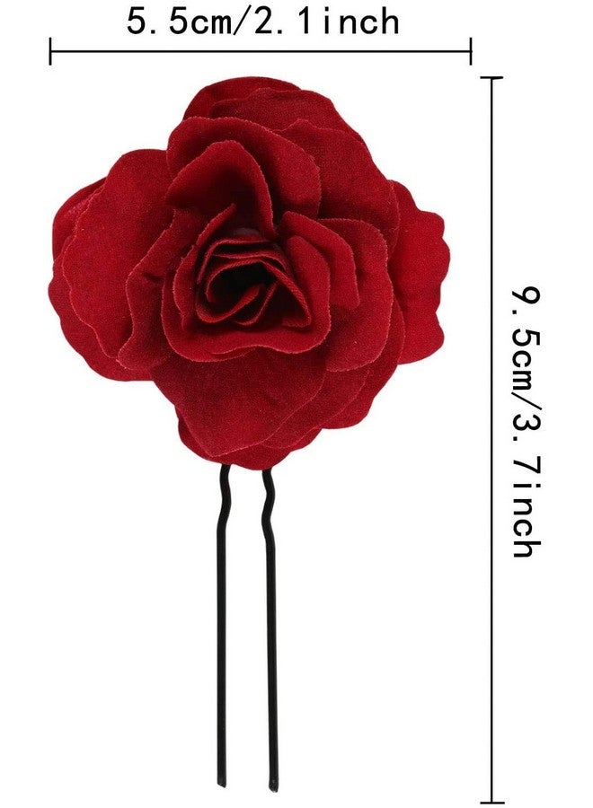 KETAR 6Pcs Small Red Rose Hair Clip Large Bobby Pins For Thick Hair Flower Pins Wedding Hair Accessories For Women Rose Flower Hair Clips For Women'S Hair Accessories Bridal Hair Pieces For Wedding - Image 4