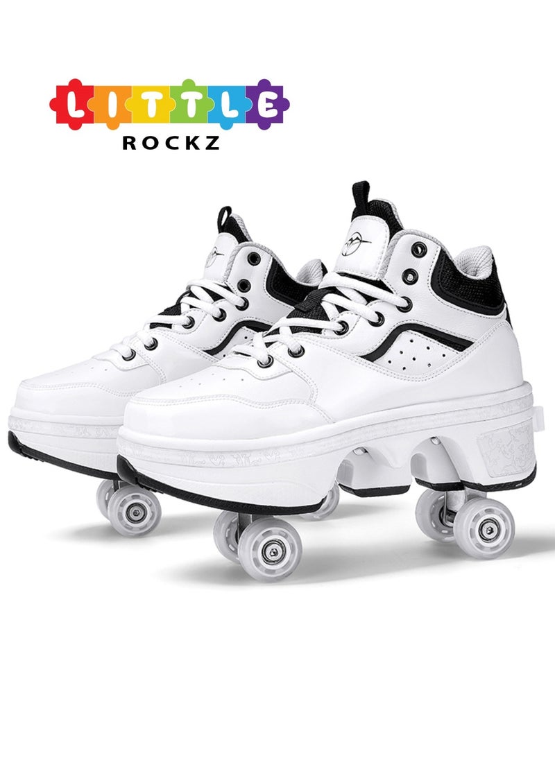 LITTLE ROCKZ - Little Rockz Double Row Skate Sneakers Shoes, 2 in 1 Parkour Shoes with Wheels for for Adult Kids Retractable Pulley Roller Skate Shoes - Image 1