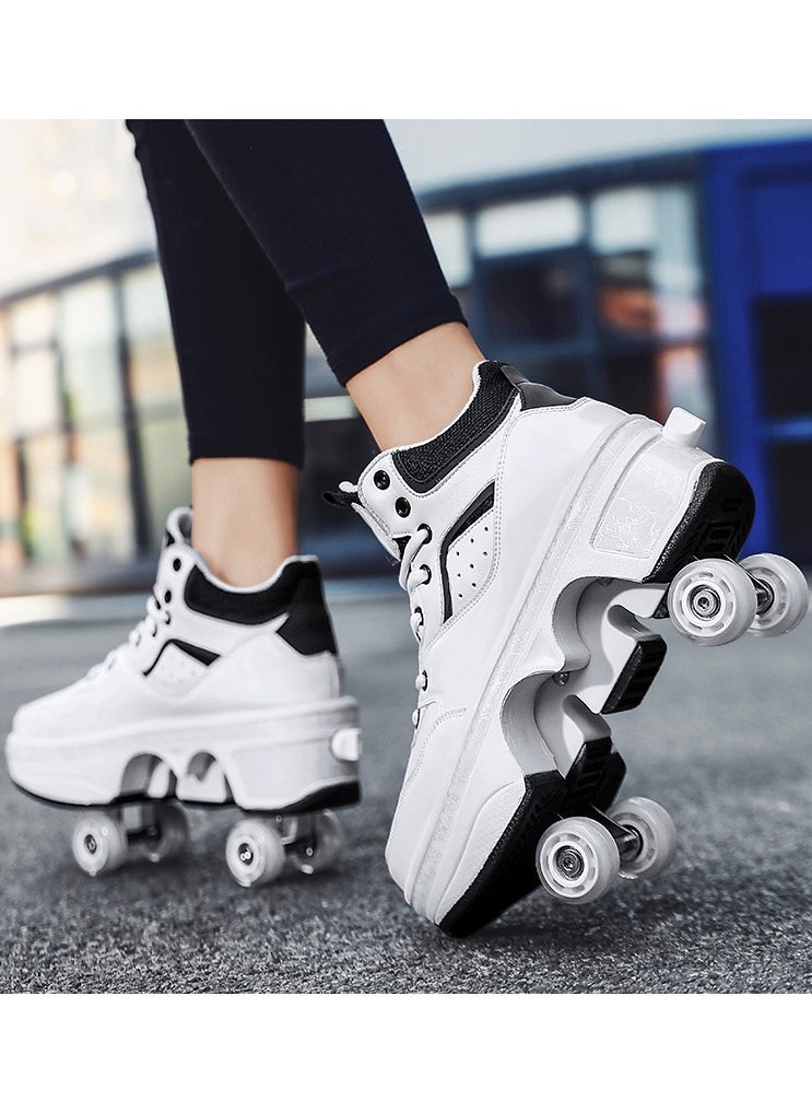 LITTLE ROCKZ - Little Rockz Double Row Skate Sneakers Shoes, 2 in 1 Parkour Shoes with Wheels for for Adult Kids Retractable Pulley Roller Skate Shoes - Image 1