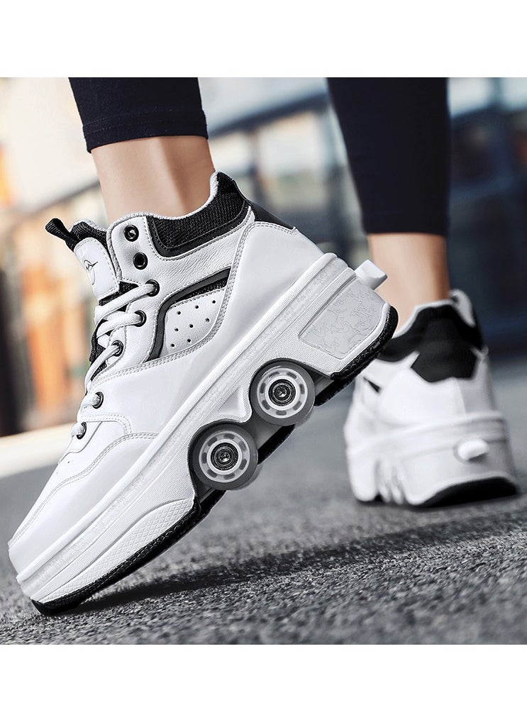 LITTLE ROCKZ - Little Rockz Double Row Skate Sneakers Shoes, 2 in 1 Parkour Shoes with Wheels for for Adult Kids Retractable Pulley Roller Skate Shoes - Image 1
