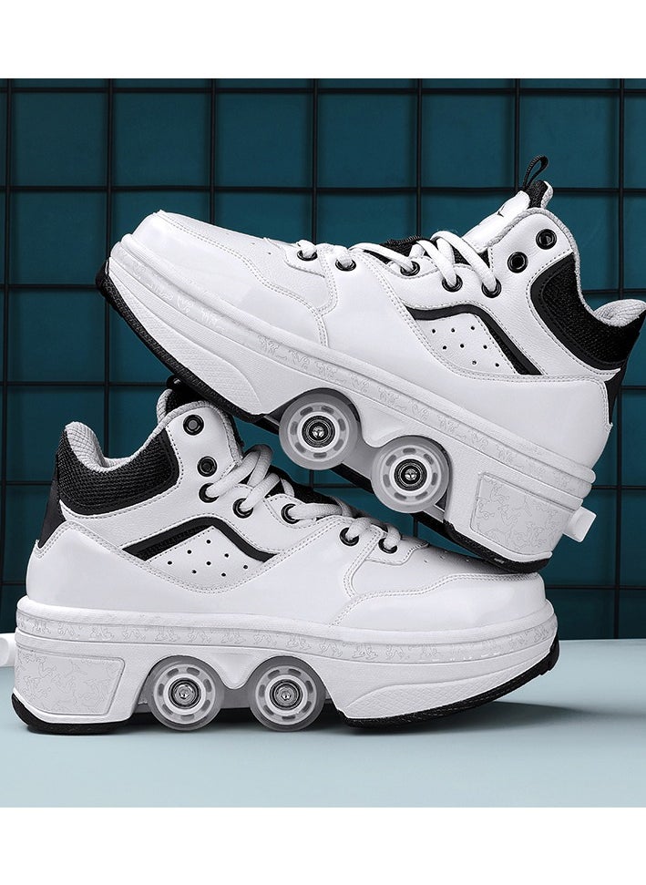 LITTLE ROCKZ - Little Rockz Double Row Skate Sneakers Shoes, 2 in 1 Parkour Shoes with Wheels for for Adult Kids Retractable Pulley Roller Skate Shoes - Image 1