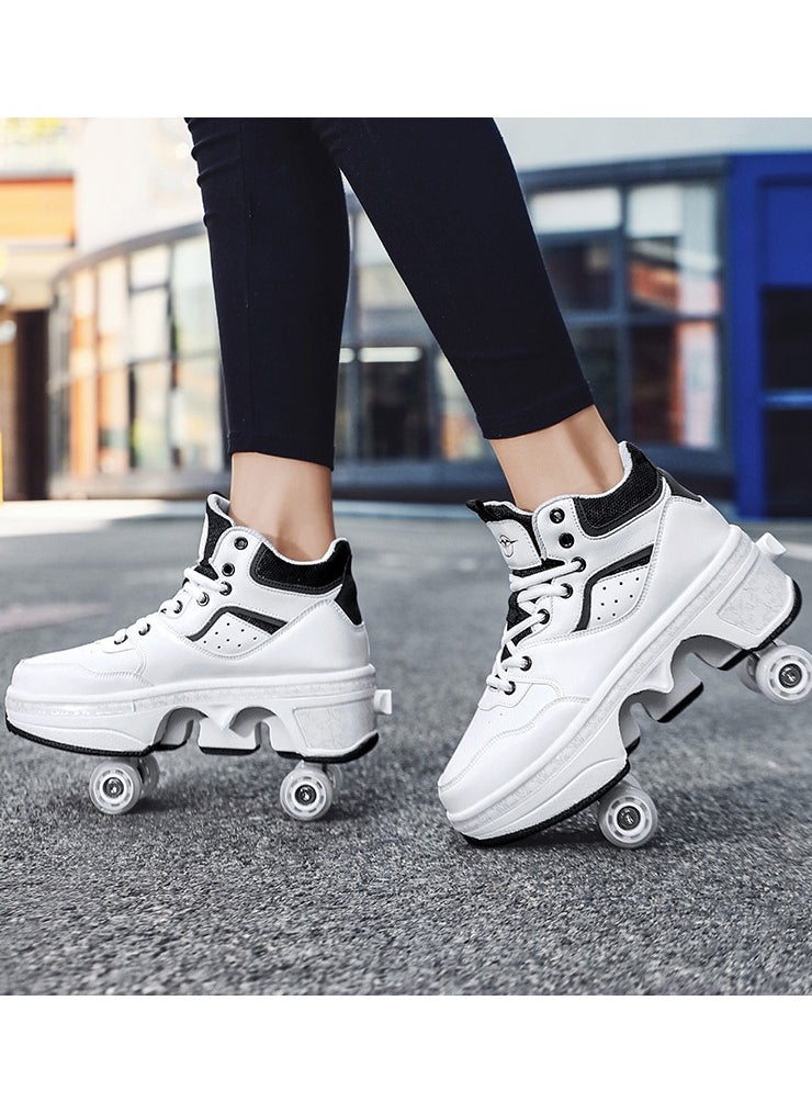 LITTLE ROCKZ - Little Rockz Double Row Skate Sneakers Shoes, 2 in 1 Parkour Shoes with Wheels for for Adult Kids Retractable Pulley Roller Skate Shoes - Image 1