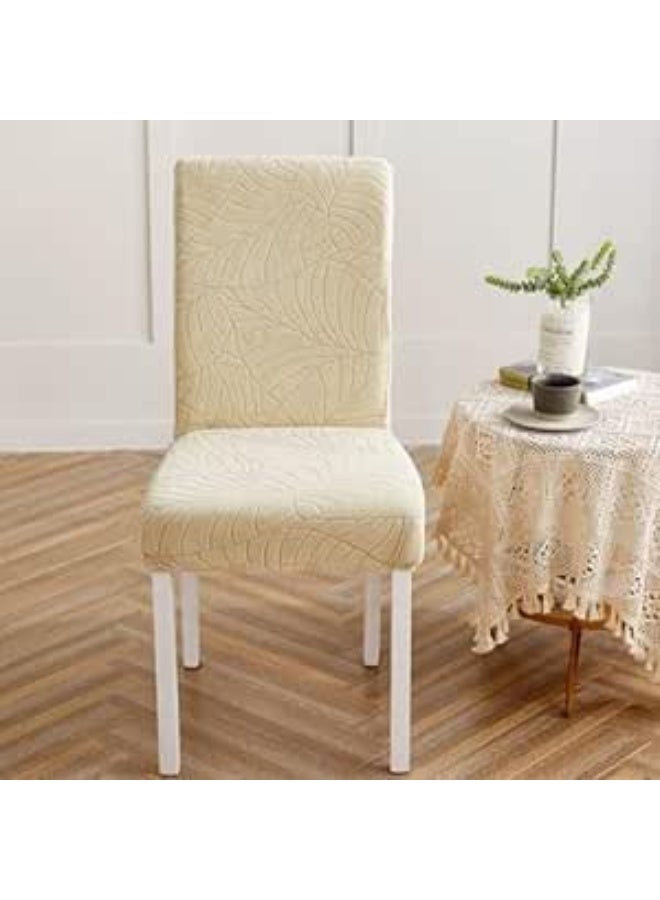 Generic Dining Chair Covers with Leaf Pattern, (Beige), Stretch Fit Slipcovers, 6 Pack, .flo