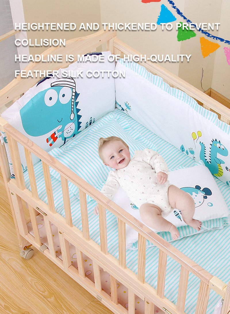 MaBaby 6-in-1 Convertible Wooden Baby Crib with Mattress - Adjustable Height, Portable Multi-Functional Nursery Bed with Wheels, Extended Length (102 to 140cm), Storage & Desk Mode - Includes Mosquito Net & 5-Piece Bedding Set - Image 5