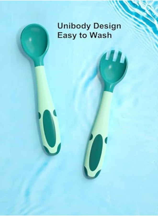 Twisoo - Twisoo Toddler Utensils Set with Case, BPA-Free Silicone Spoon & Fork, Bendable Heat-Resistant Handles, Easy Grip, Green - Image 1