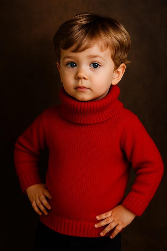 Krystle Kids Winter Turtleneck Sweater – Warm Knitted Pullover for Boys & Girls (Red,7-8 Years) - Image 3