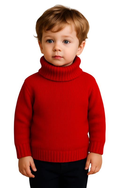 Krystle Kids Winter Turtleneck Sweater – Warm Knitted Pullover for Boys & Girls (Red,7-8 Years) - Image 4