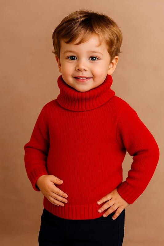Krystle Kids Winter Turtleneck Sweater – Warm Knitted Pullover for Boys & Girls (Red,7-8 Years) - Image 2