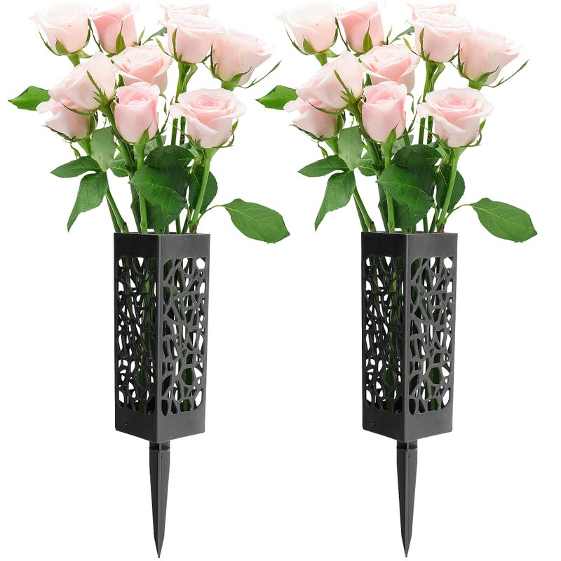 Wehhbtye Wehhbtye 2 Pack 12 inch Memorial Cemetery Floral Holder DecorationPlastic Floral Vase Cones with Long Spike Stake and Drainage Holes for Gravestone Grave Yard Ground Outdoor Flower Marker 