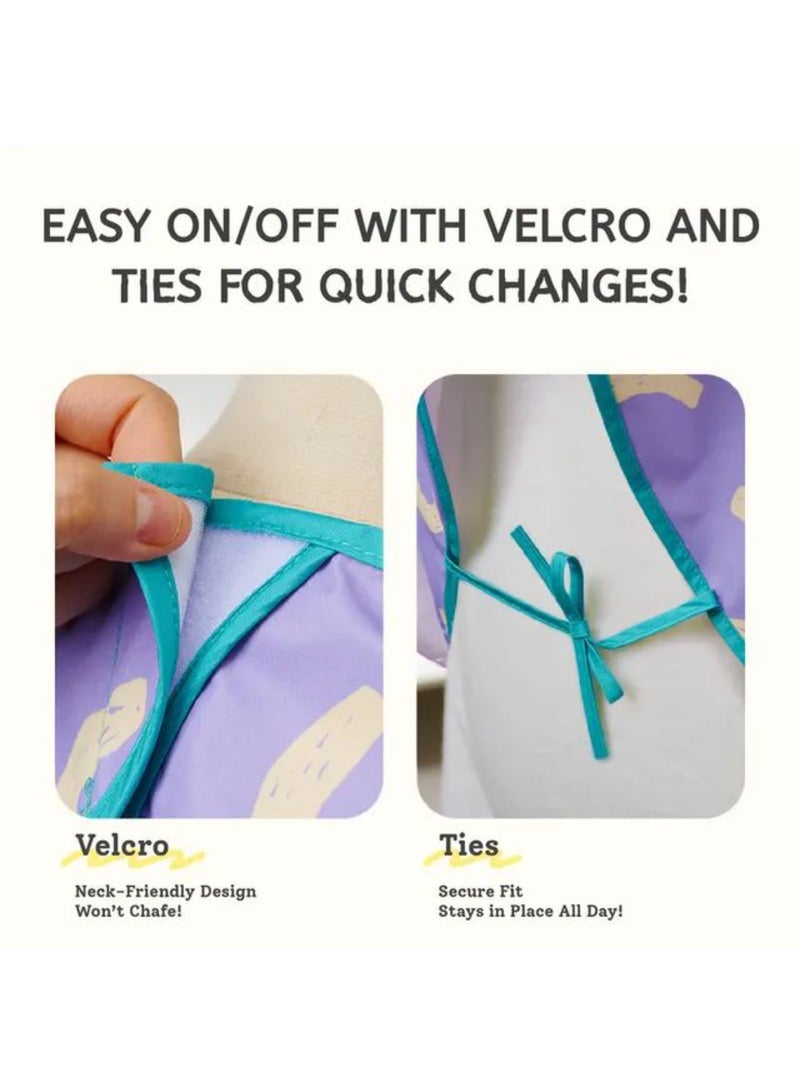 MiDeer مئزر فني مقاوم للماء للأطفال - مئزر رسم باللون الأرجواني اللافندر للأطفال من عمر 3 إلى 8 سنوات - بأكمام طويلة، خفيف الوزن، قابل للتنفس، ومقاوم للبقع مع جيوب تخزين عميقة - Image 5
