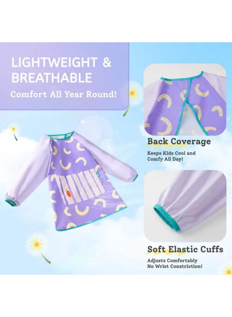 MiDeer مئزر فني مقاوم للماء للأطفال - مئزر رسم باللون الأرجواني اللافندر للأطفال من عمر 3 إلى 8 سنوات - بأكمام طويلة، خفيف الوزن، قابل للتنفس، ومقاوم للبقع مع جيوب تخزين عميقة - Image 4