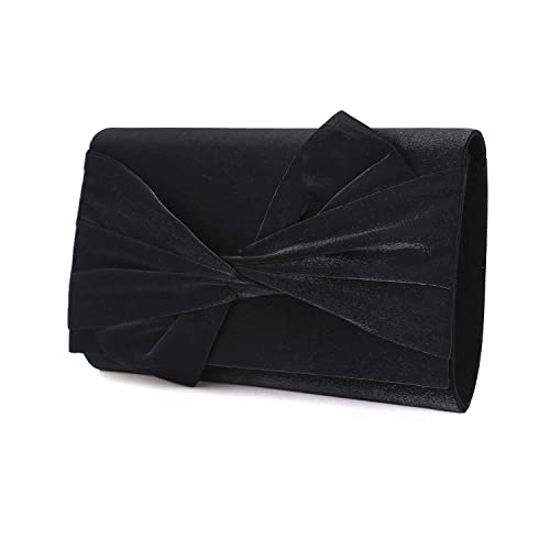 IXEBELLA Satin Evening Bag Bow Flap Clutch Purse for Women Formal Party/Prom/Wedding (Midnight Blue) - Image 1