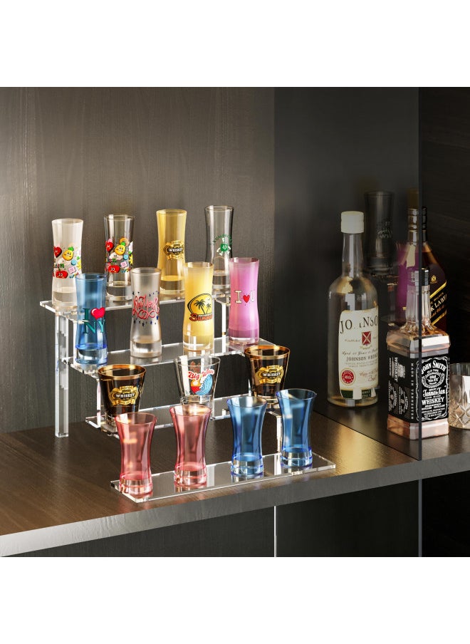 WINKINE - WINKINE Acrylic Display Shelf, 2 Pack Acrylic Display Makeup Stands 4 Tier Acrylic Riser Displays, Clear Display Shelf Organizer for Cabinet, Countertops, Tabletop Desktop - Image 1