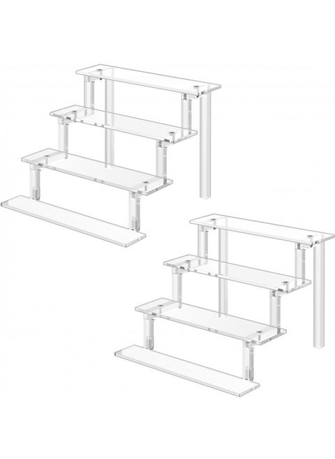 WINKINE Acrylic Display Shelf, 2 Pack Acrylic Display Makeup Stands 4 Tier Acrylic Riser Displays, Clear Display Shelf Organizer for Cabinet, Countertops, Tabletop Desktop