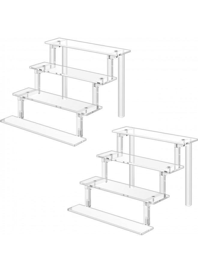 WINKINE - WINKINE Acrylic Display Shelf, 2 Pack Acrylic Display Makeup Stands 4 Tier Acrylic Riser Displays, Clear Display Shelf Organizer for Cabinet, Countertops, Tabletop Desktop - Image 1