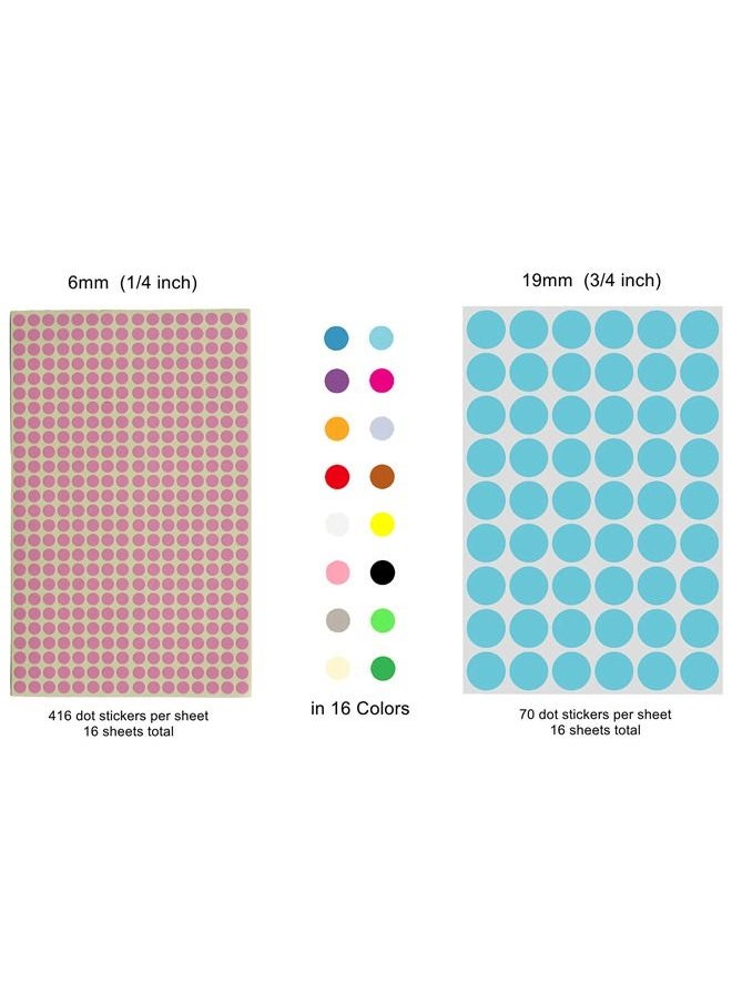 WooFree - Round Dot Stickers Color Coding Labels 6mm 19mm in 16 Colors - Image 1
