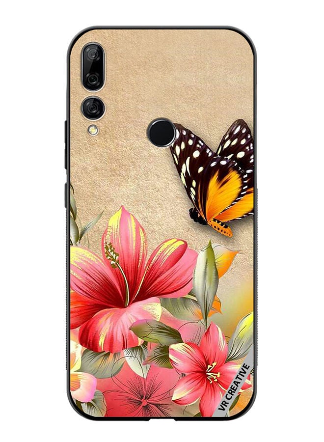 VR CREATIVE Protective Case Cover For Huawei Y9 Prime 2019 Brown Butterfly On Flower Design Multicolour - Image 1